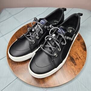 Sperry Mens Black Leather Memory Foam Top Sider Sneakers US Sz 5.5 (Womens 7.5)